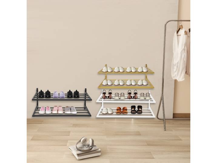 Étagère de rangement de chaussures à 2 niveaux, étagère murale pour chaussures, organisateur
