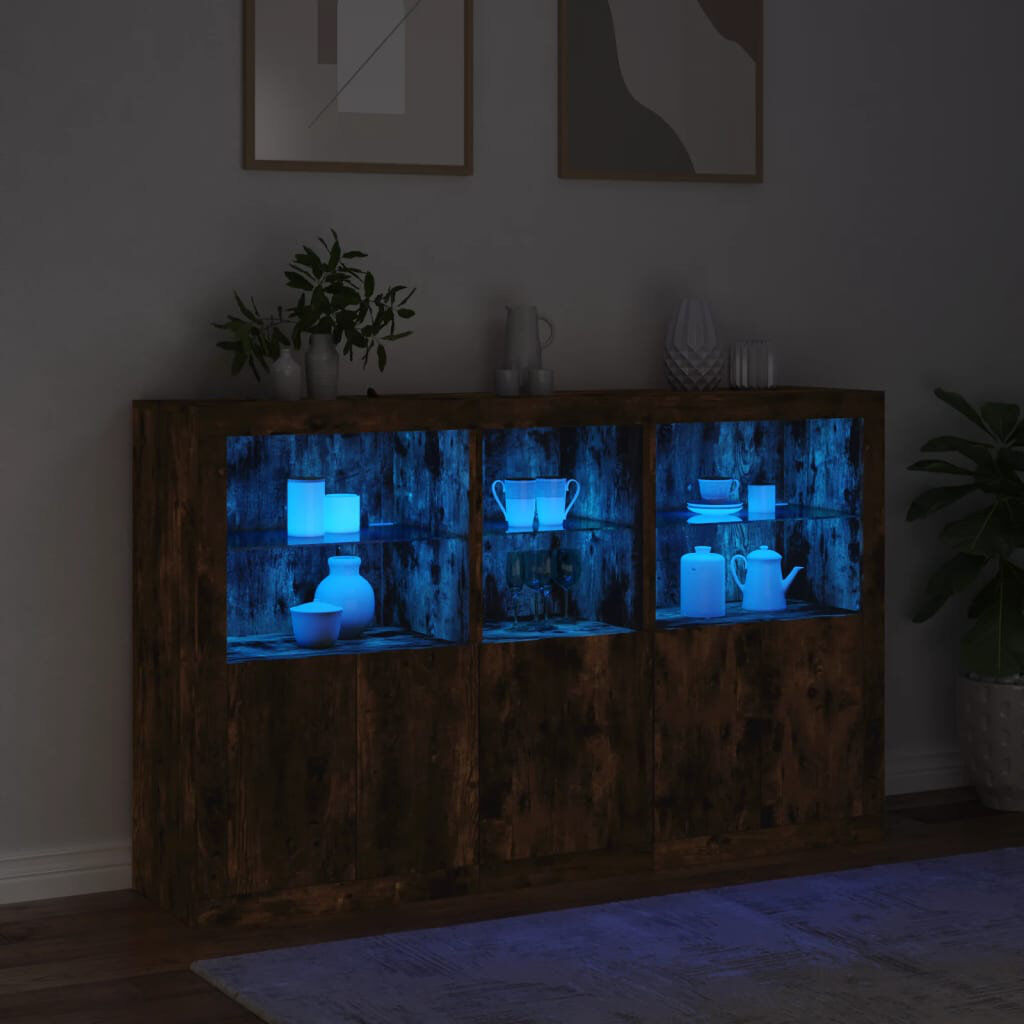 Metro Azilda 162 cm W Glass Sideboard Smoked Oak 100cm H X 162cm W X 37cm D