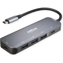 Roline USB-hubs / -switches (USB-C, 5 Ports), Dockingstation + USB Hub, Grau