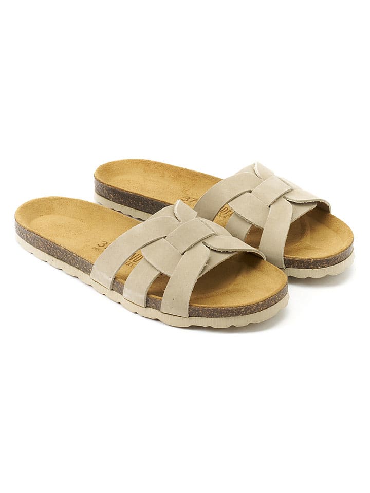 Mandel Leder-Pantoletten "Clara" in Beige - 39