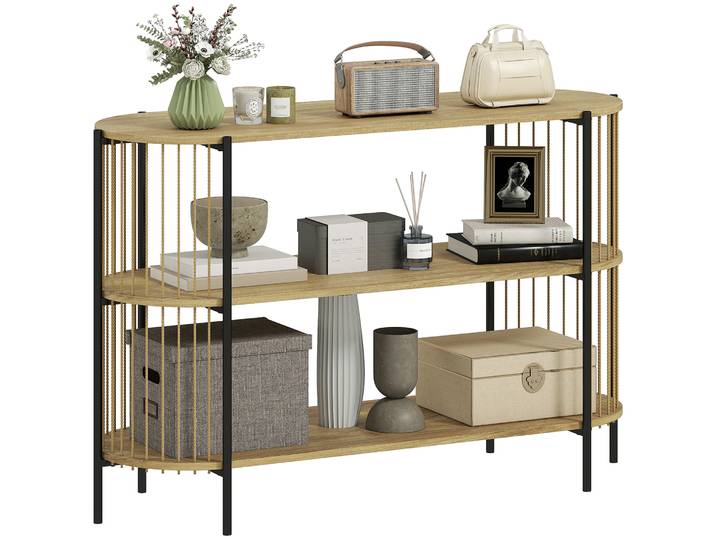 HOMCOM Mesa de Consola avec Cuerda de Papel Trenzada a Mano Marco de Acero Estilo Bohemio 124x43,5x80 cm Naturel