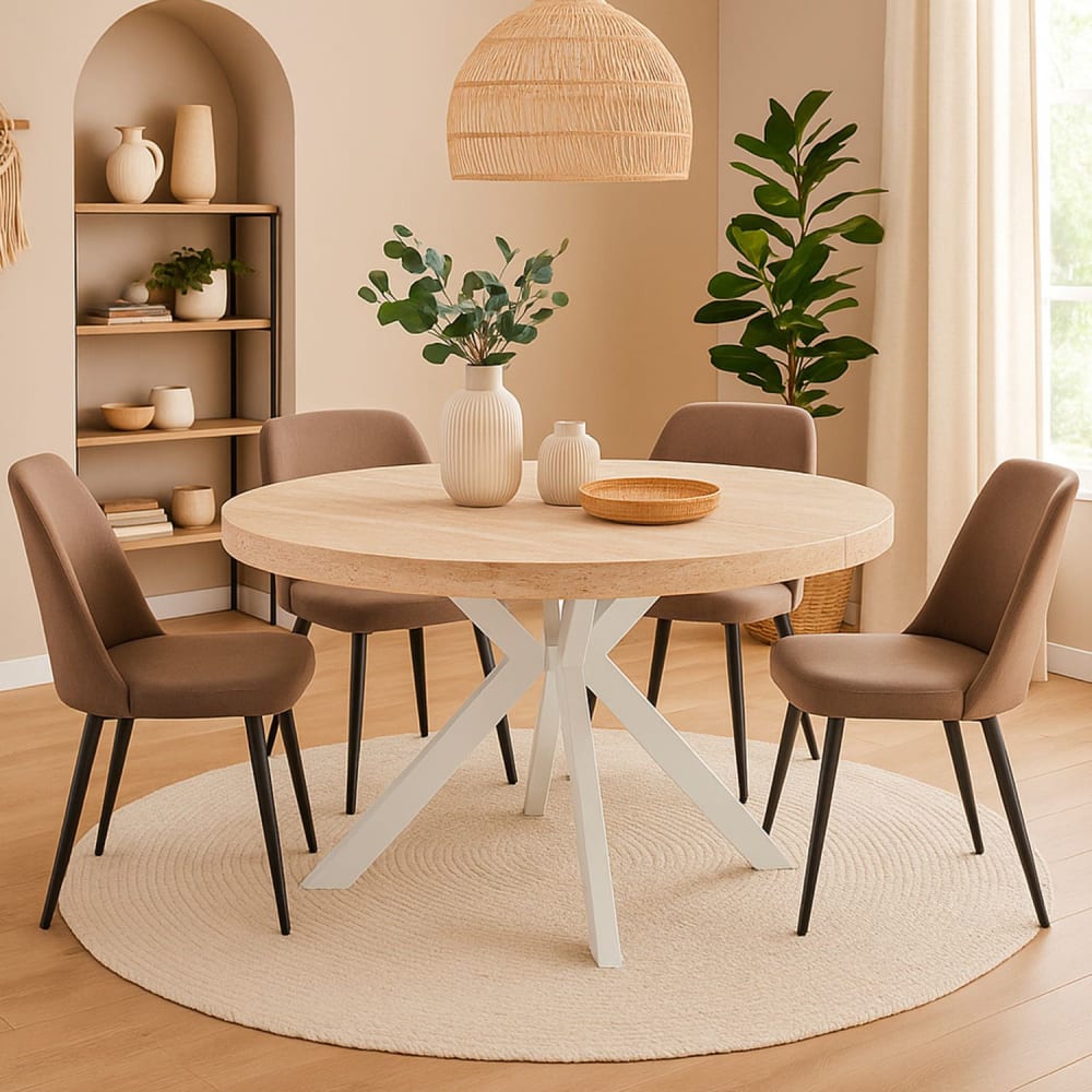 Menzzo Table ronde extensible 110-260cm effet travertin beige et blanc Beige 110x75x110cm