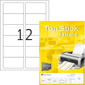 TopStick Universaletiketten labels, 8725, weiß, 88,9 x 46,6mm, 100 Blatt, 1.200 Stück