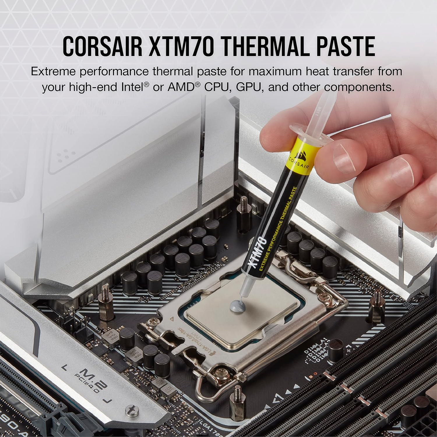 Corsair XTM70 Extreme Performance Thermal Paste – 3g, Intel & AMD Compatible, Low Viscosity, Includes Cleaning Wipes & Applicator