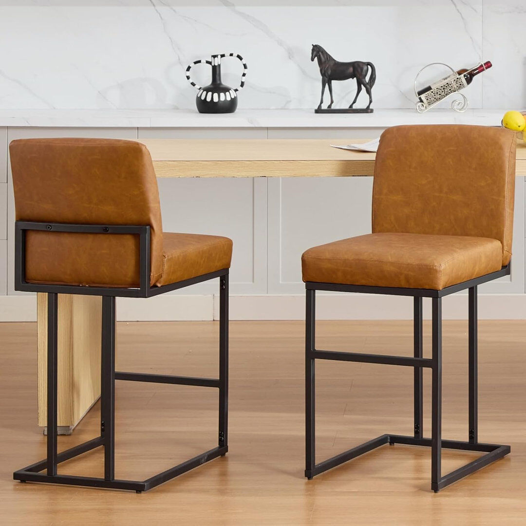 17 Stories Counter Stool with Metal Frame Brown 1