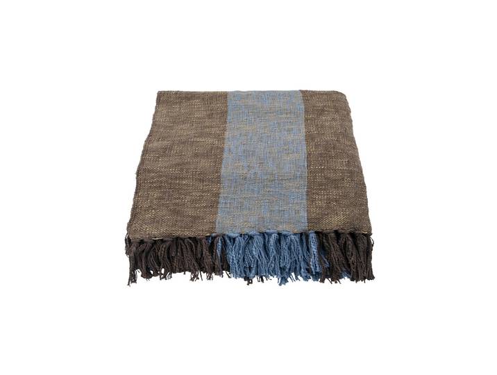 Plaid 130 x 180 cm en coton marron et bleu Ponra