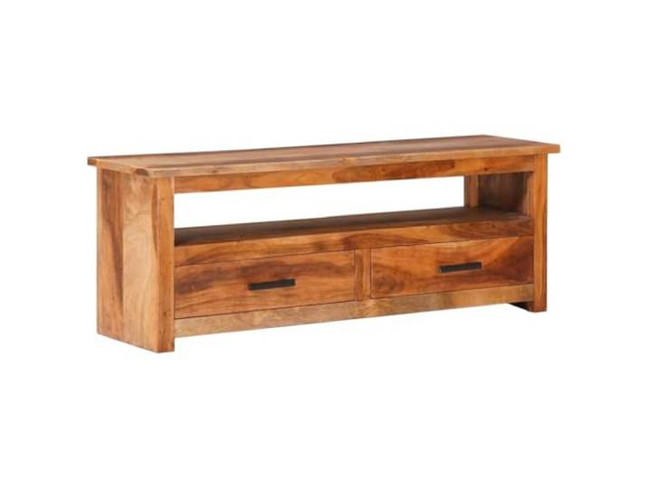 GHVBNMF TV Lowboard Massivholz 118x30x40 cm Fernsehschrank Rustikal Rustikales Beistellmöbel fürs Wohnzimmer mit 2 Schubladen und Ablagefach. Vormontiert geliefert für sofortigen Einsatz.