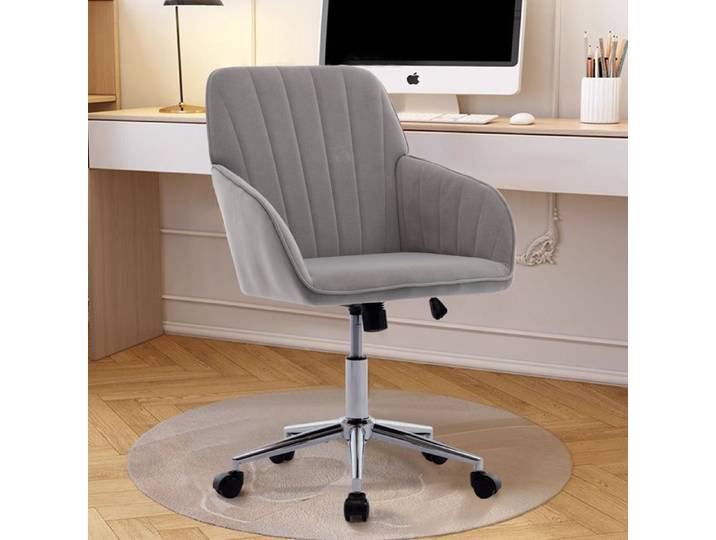 Chaise de Bureau Ergonomique - BELLEMAVE - Hauteur Réglable - Chaise Pivotante - Velours - Pour Chambre et Bureau - Gris