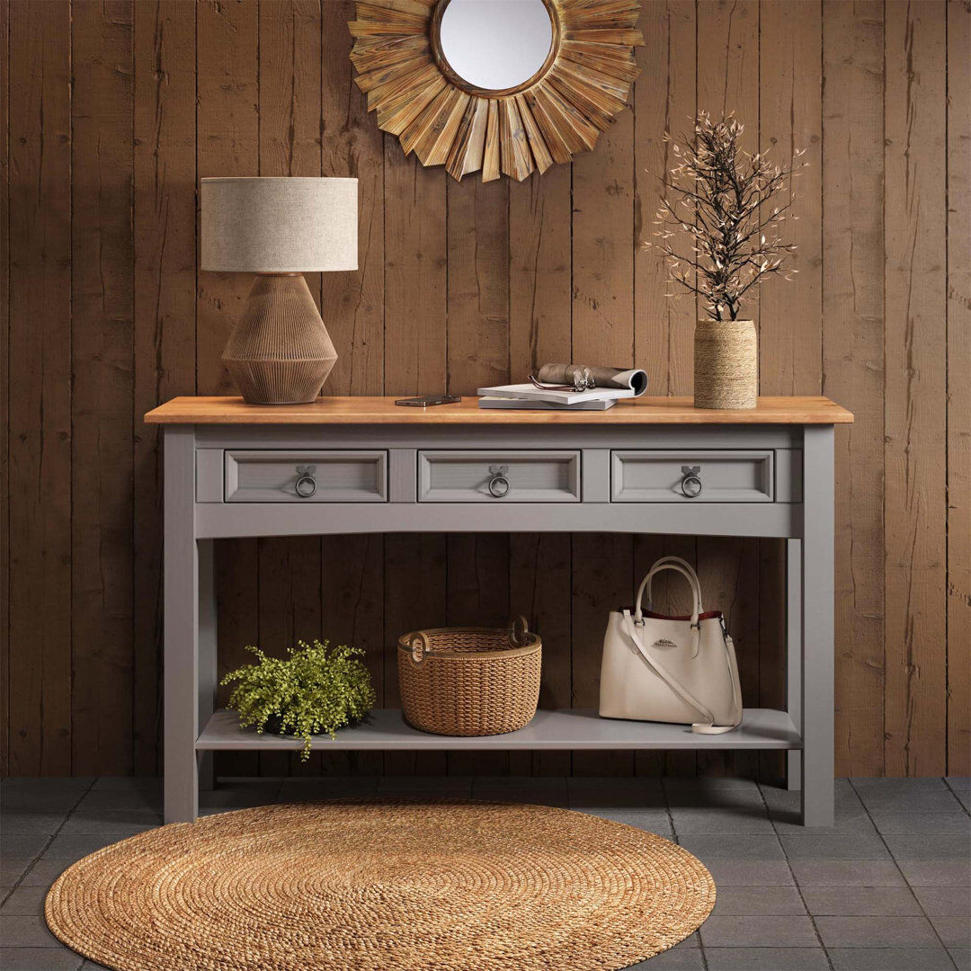 Borough Wharf Annam Solid Wood Top Console Table Grey 73cm H x 122cm W x 32cm D
