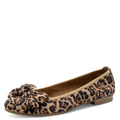 Ballerina TAMARIS, Damen, Gr. 38, Synthetik Textil, braun (leoprint), Ziegenveloursleder, Schuhe Ballerina, Blockabsatz, Businessschuh, Schlupfschuh hat eine schmale Form