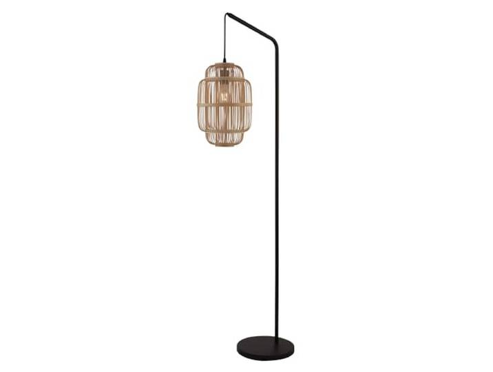 Zeitgenössische Stehleuchte Java Stahl Schwarz Holz Braun 1 Licht E27