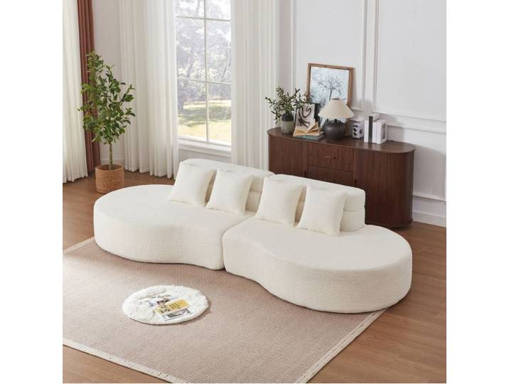 Canapé modulaire 2 pièces en chenille beige au design incurvé