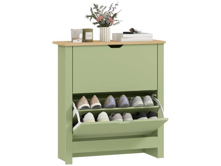 HOMCOM - meuble à chaussures - Bois - 72x26x80cm - Vert Bois naturel