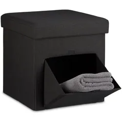 Relaxdays Faltbarer Sitzhocker mit Klappe Schwarz