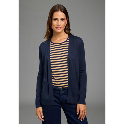 Strickjacke FLASHLIGHTS "luftig-leichte Qualität, figurumspielende Passform, mit V-Ausschnitt", Damen, Gr. 48/50, blau (marine), Strick, Obermaterial: 100% Viskose, unifarben, Basic, figurumspielend hüftbedeckend, V-Ausschnitt, Bündchen,...