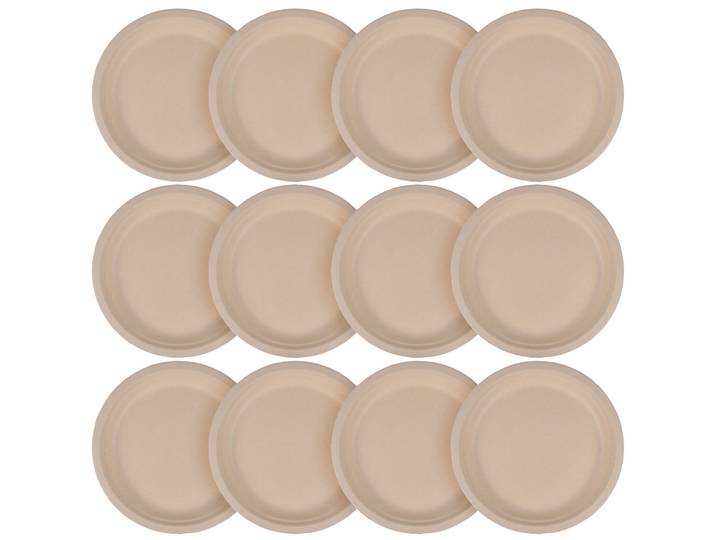Teller rund aus Zuckerrohr 12er-Set, Teller biologisch abbaubar, 22 x 22 cm