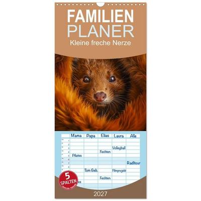 Familienplaner 2027 - Kleine freche Nerze mit 5 Spalten (Wandkalender, 21 x 45 cm) CALVENDO