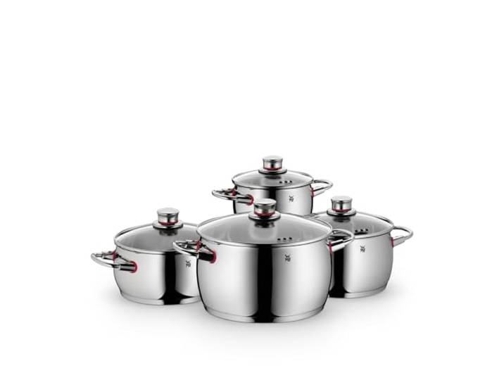 WMF Quality One Topfset Induktion 4-teilig, Kochtopf Set mit Glasdeckel, Cromargan Edelstahl poliert, Induktions Töpfe Set unbeschichtet, Dampföffnung