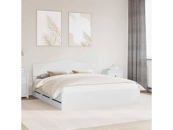 RJPLMFV Bettgestell mit Schublade, Weiß, 180 x 200 cm, Holz Integriertes Kopfteil, versteckte Aufbewahrung, einfache Montage, einfache Reinigung
