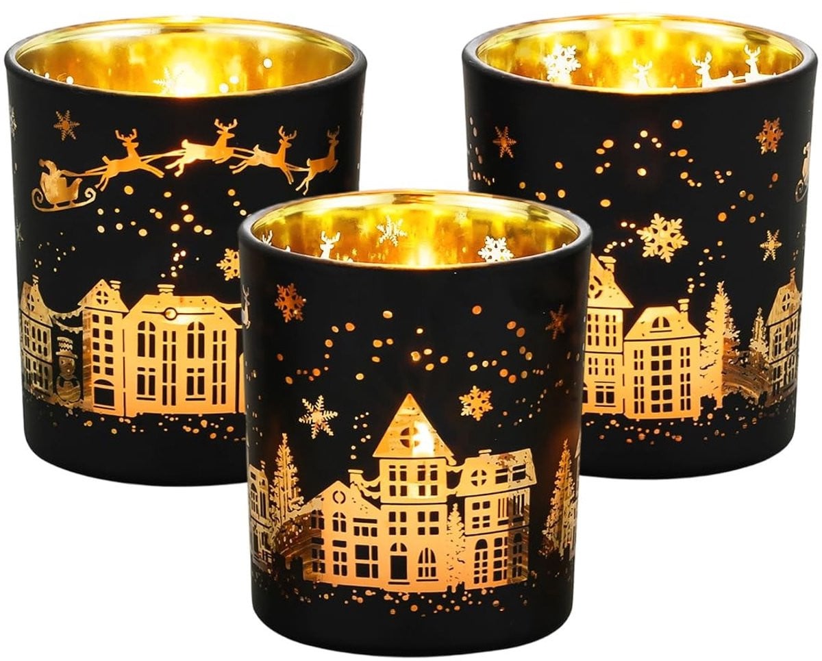 Set van 3 kerst theelichthouders