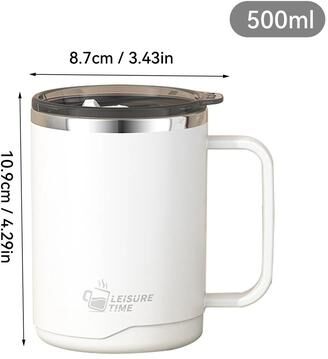 Uplift Picks Insulated Stainless Steel Coffee Mug Double Wall Large Capacity Travel Cup white 401 500 Ml