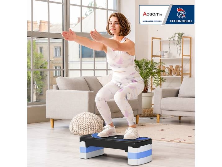 Aosom Stepper Fitness Hauteur Réglable Antidérapant Noir Bleu
