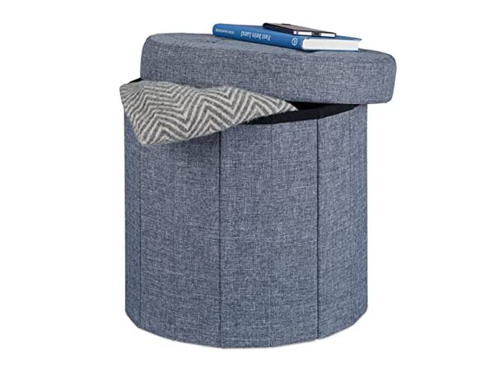 Relaxdays Tabouret Rangement Pouf Rond Pliant Pliable rembourré Couvercle Repose-Pieds HxlxP: 38x38x38 cm\, Gris foncé