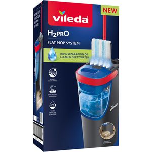 Vileda Bodenwischer H2PRO Flachwischer Set, 175775, Flachwischer 40cm mit Wischbezug, Eimer, Presse & Trennsystem