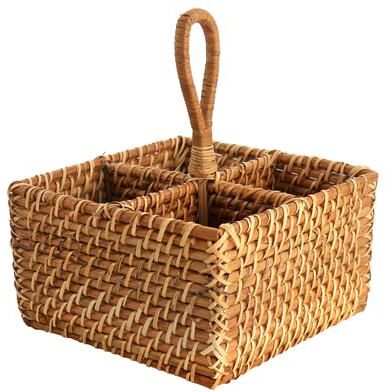 Martha Stewart 8 Inch Rattan Woven Four Section Flatware Caddy