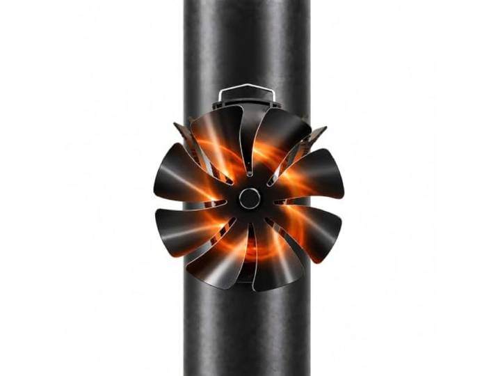 Relaxdays Ventilateur de cheminée\, noir sans électricité\, magnétique\, 8 pales\, 20 x 16 x 12\,5 cm\, thermomètre\, aluminium