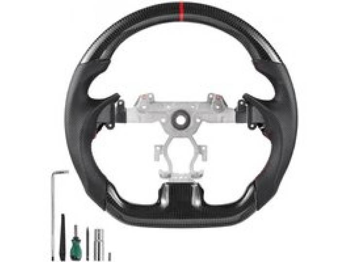 VEVOR-stuurwiel voor Infiniti G37 (2007-2013), D-vormig stuurwiel van koolstofvezel, afgeplat aan de onderkant, lederen grip met antislipoppervlak en nauwkeurige stiksels, vervangingsonderdeel voor Infiniti, zwart