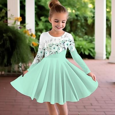Ostern Mädchen' 3D Blumen Kleid Rosa Langarm 3D-Druck Herbst Winter Urlaub Sport Natur Täglich Kuschelig Brautkleider schlicht Schön kinderkleidung 3-12 Jahre Casual kleid A Linie Kleid Übers Knie