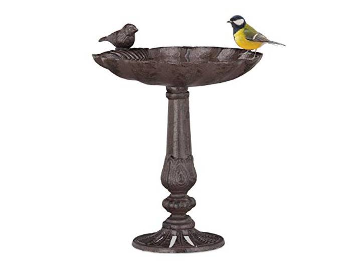 Relaxdays Abreuvoirs en Fonte sur Pied\, Décoration de Jardin\, Mangeoire Coquillage pour Oiseaux Sauvages Brun\, Marron