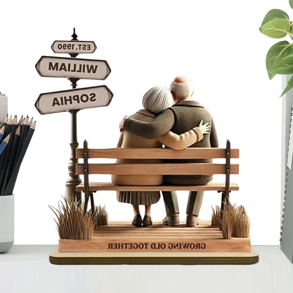 Handgemaakt paar houten liefdesbeelden voor romantische decoratie, 15 cm lengte