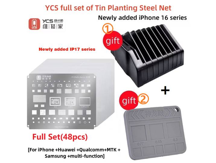 YCS 49 pièces Pochoirs de Reballing en Acier Universels 0,12 mm pour Réparation Complète de CPU BGA des Séries iPhone et Android