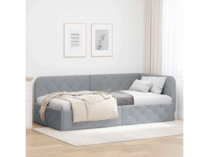 RJPLMFV Eckbettgestell, hellgrau, 90 x 200 cm, Stoff Armlehne wendbar, umwandelbar zum Schlafsofa, platzsparend, inklusive Lattenrost