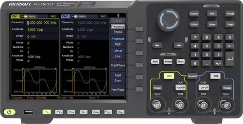 VOLTCRAFT FG-31602T Funktionsgenerator netzbetrieben 1 µHz - 160MHz 2-Kanal Arbiträr, Rauschen, Puls, Rechteck, Sinus, Dreieck
