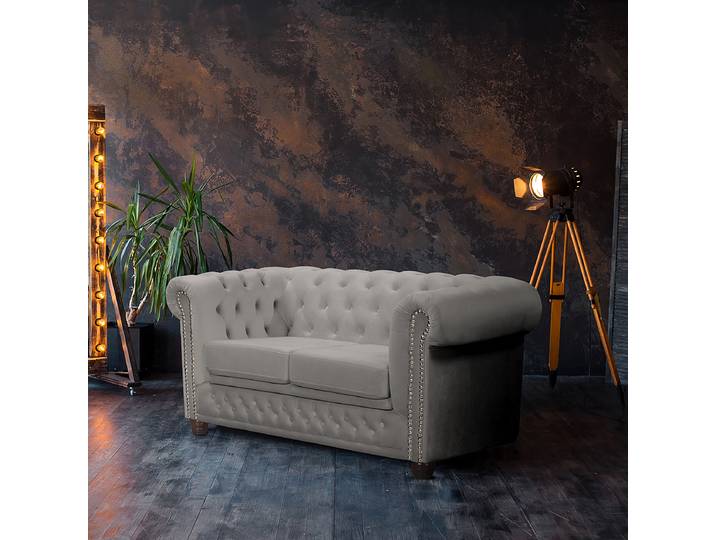 2-Sitzer Sofa Grau/Taupe Samt Ravi 148 x 72 x 86cm Schlaffunktion für dauerhafte Nutzung Industrial