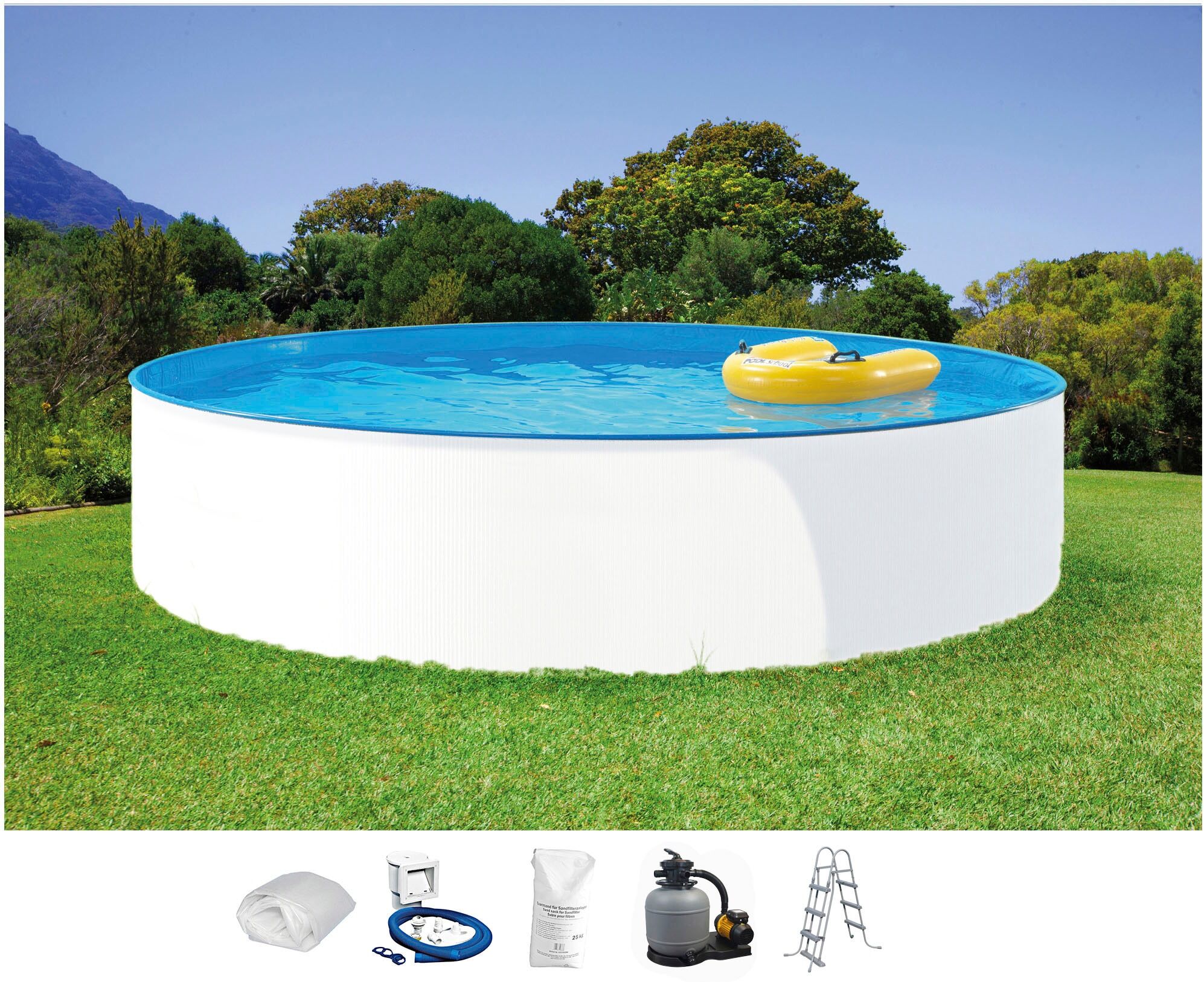 Rundpool CLEAR POOL "MIAMI", weiß, H:120cm Ø:500cm, Schwimmbecken, Rundpool, 6-tlg. in versch. Größen