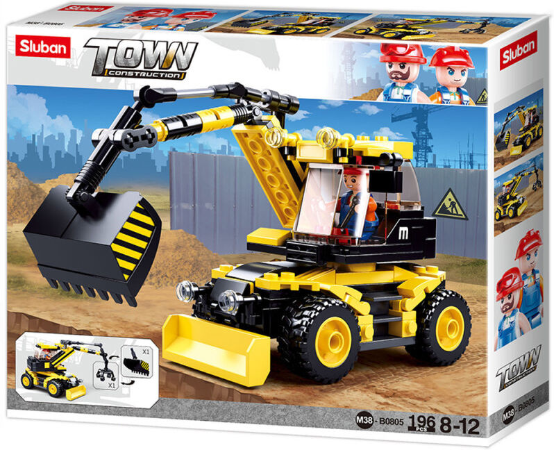 Town Construction : Excavator On Wheels 196 pcs - Sluban