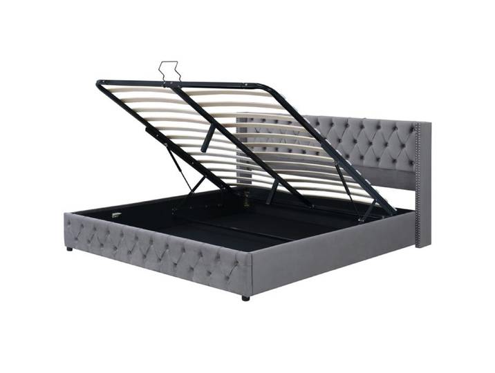 Lit coffre hydraulique 160x200 velours gris