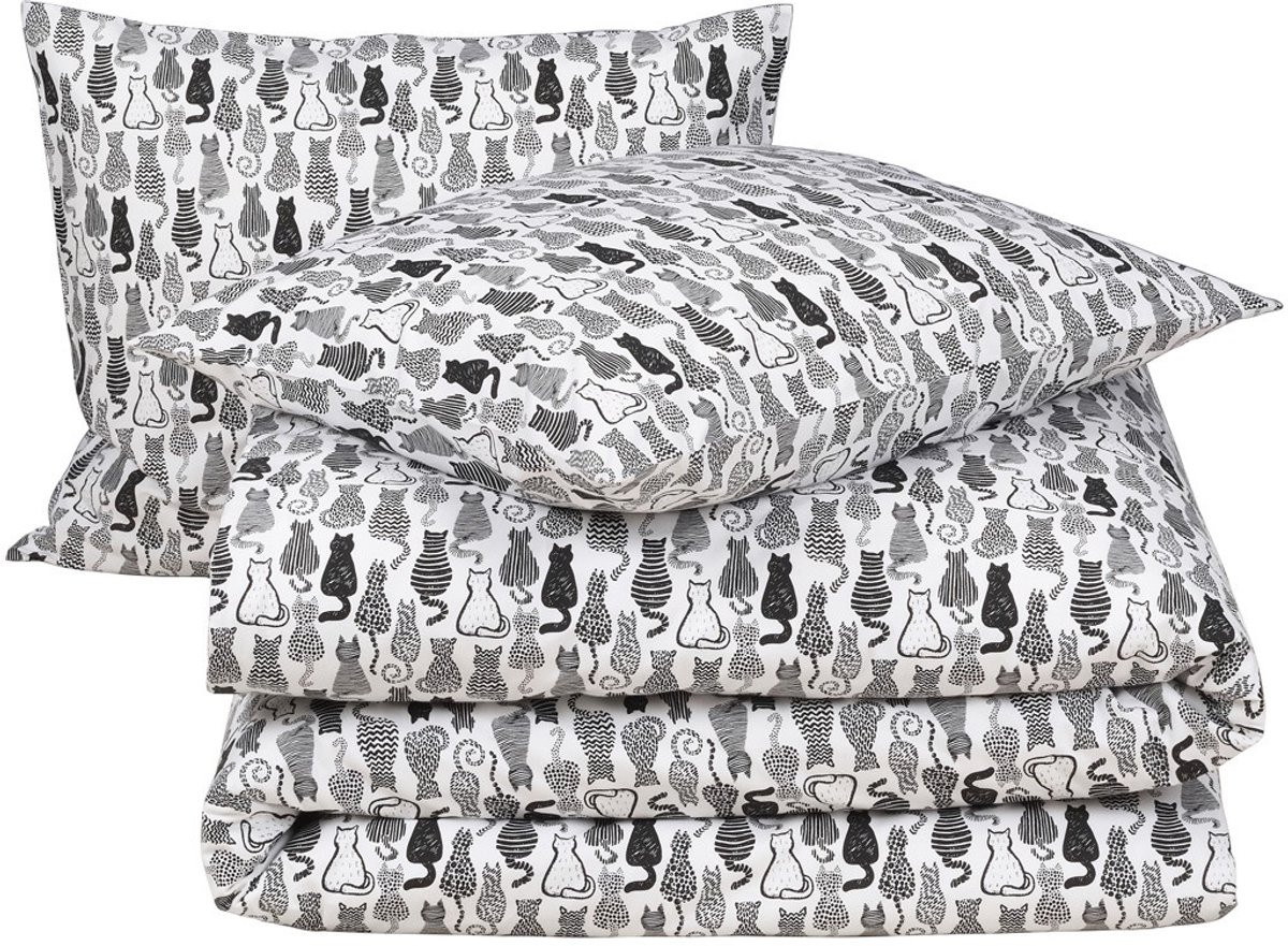 Moodit Dekbedovertrek Odil Chat Chat Noir - Wit - Katoen - 240 x 220 cm met 2x 60 x 70 cm kussenslopen