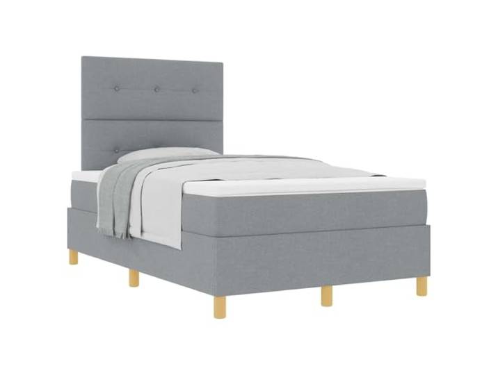 KTHLBRH Boxspringbett mit Kopfteil hellgrau 120 x 190 cm Stoff Boxspring, verstellbares Kopfteil in 2 Höhen, Taschenfedern, Lattenrahmen aus Holz, Beine aus Holz, weiches Tuch