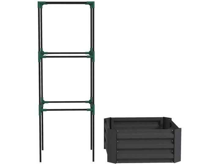 Outsunny Hochbeet mit Rankhilfe offenem Boden, Gemüsebeet für Garten, Dunkelgrau, Metall, 104 L, 61x140x61 cm, Gartenzubehör, Hochbeete