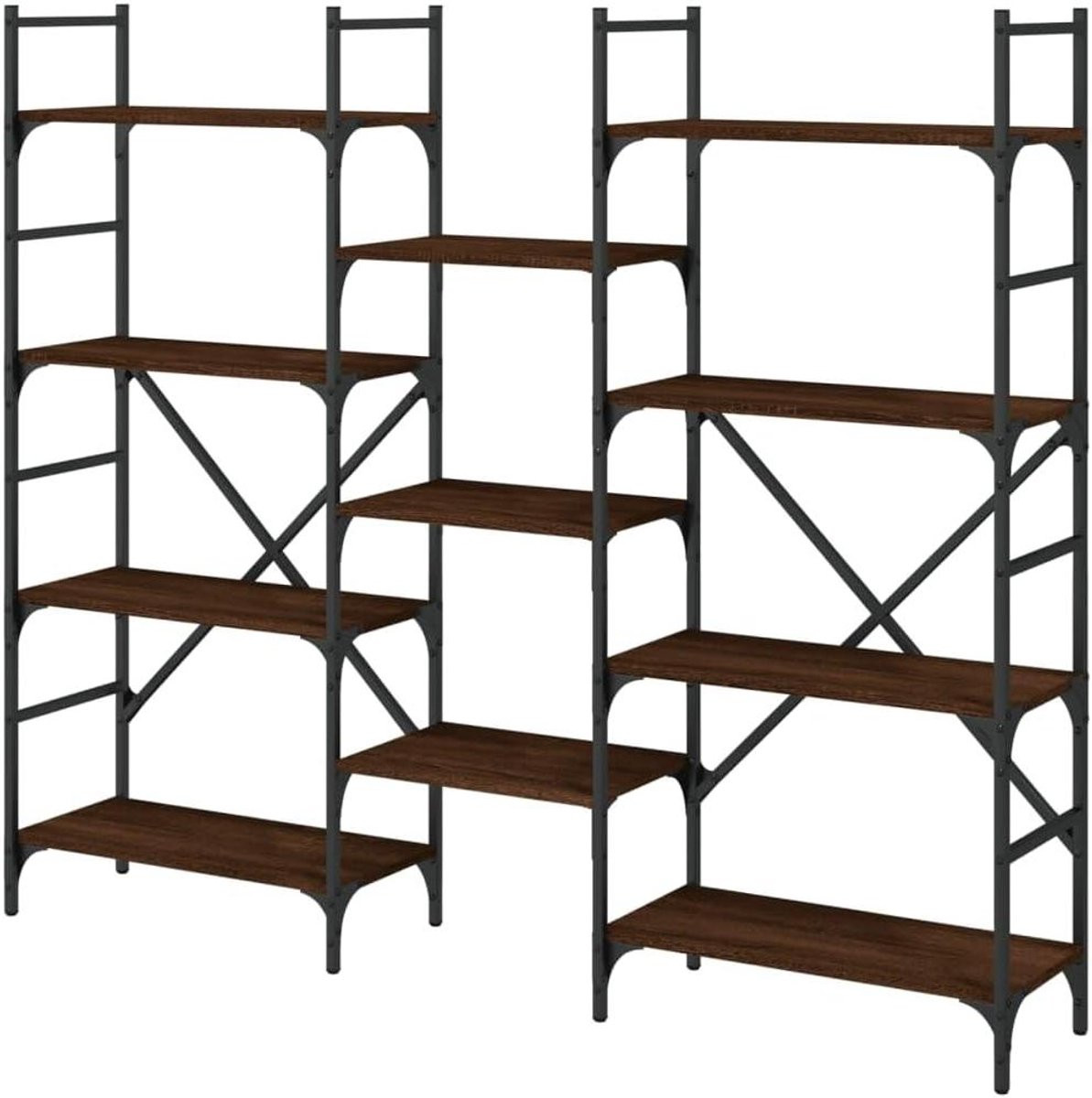 Bruine houten boekenkast met open planken, Breedte: 136 cm, Hoogte: 160 cm