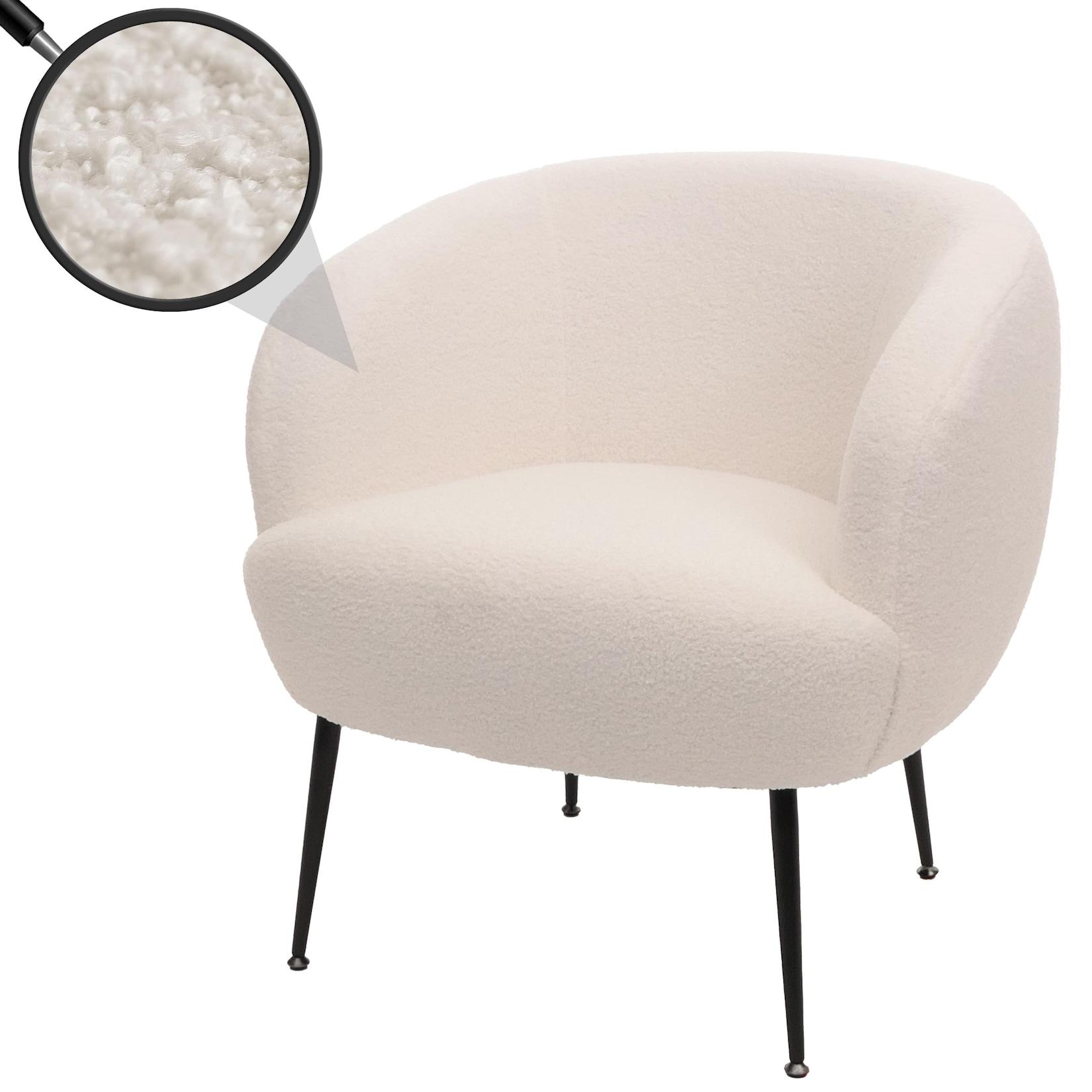 Lounge-Sessel MCW-O37, Cocktail-/Clubsessel Polstersessel Sessel, Stoff/Textil Bouclé (330g/m²) Metall MVG ~ weiß