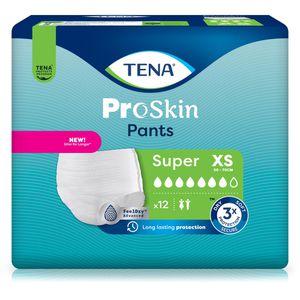 TENA Inkontinenz-Pants ProSkin Super, Unisex, Größe XS (50-70cm), Einweg, 7 Tropfen, 12 Stück