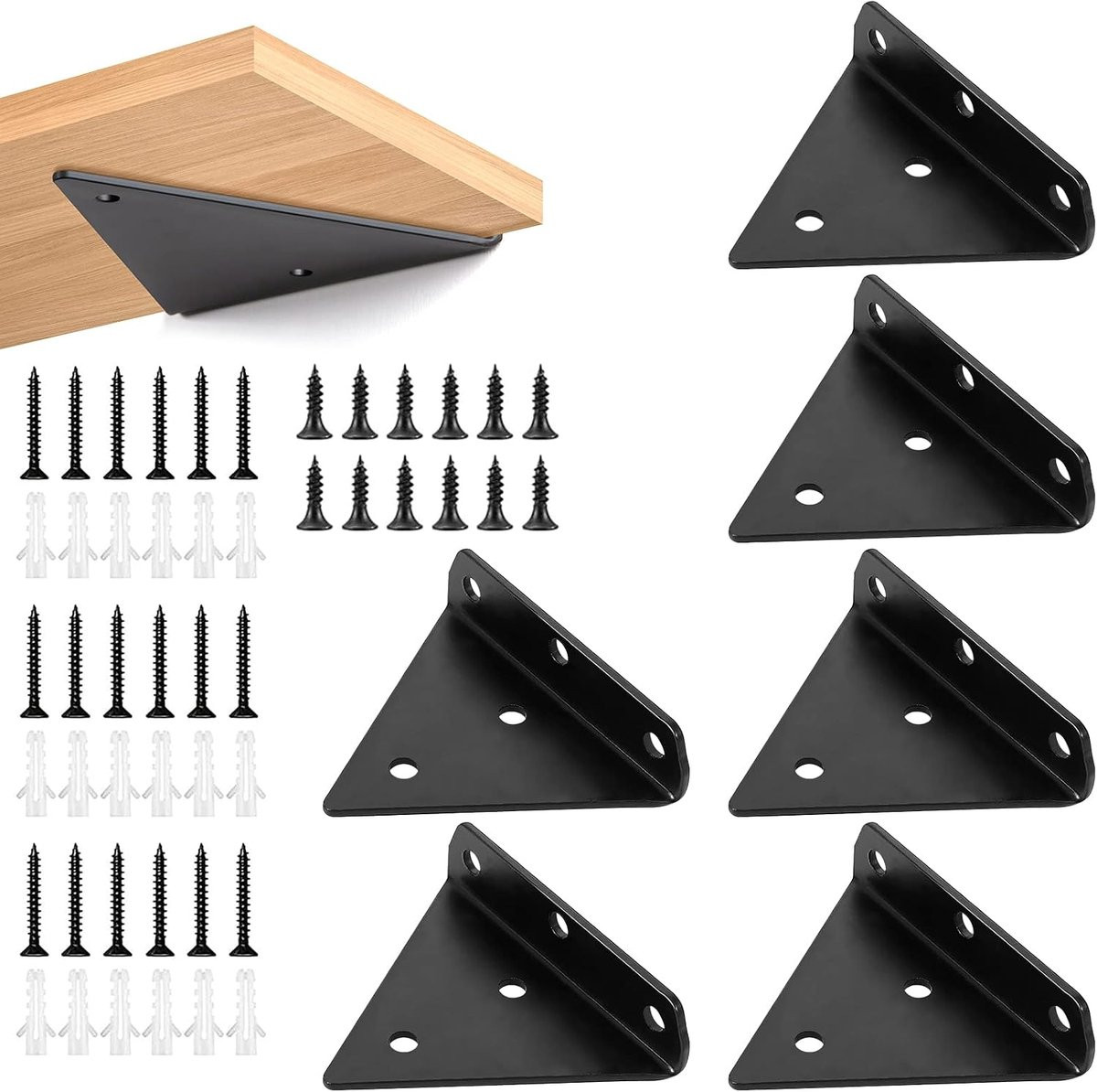 Set van 6 driehoekige metalen plankdragers voor muurdecoratie - Merkloos