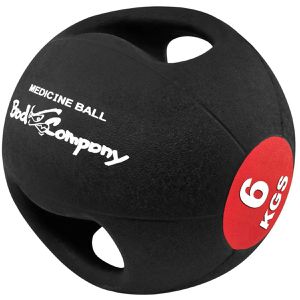 Bad-Company Medizinball mit Doppelgriff, 6 kg, Ø 28 cm, schwarz/rot, mit Gummioberfläche