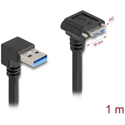 Delock USB 5 Gbps Kabel USB Typ-A Stecker 90° nach unten gewinkelt zu USB Micro-B Stecker mit Schraubenabstand 18 mm 90° nach unten gewinkelt 1 m schwarz